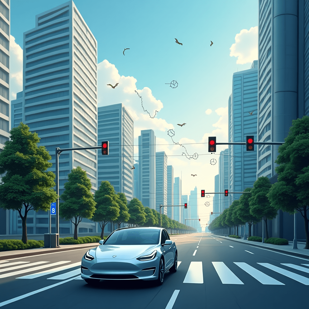 The generated image vividly illustrates the booming intelligent transportation industry described in the article. A futuristic cityscape dominates the scene, showcasing the integration of smart technology with urban infrastructure. In the foreground, a sleek electric vehicle navigates through streets equipped with advanced sensors and adaptive traffic lights, representing the core of intelligent transportation systems. The background features a harmonious blend of modern skyscrapers and green spaces, emphasizing the industry's focus on both technological advancement and sustainability. Floating above the city are translucent data streams and graphs, symbolizing the industry's impressive growth to $48 billion and its projected expansion through 2015. The image captures the economic aspect of the story through upward-trending charts and dollar symbols integrated into the cityscape. This visual element reflects the industry's ability to thrive despite challenging economic conditions, as highlighted in the article. The overall atmosphere of the image is vibrant and optimistic, mirroring the positive outlook for the intelligent transportation sector. The blend of green energy symbols with high-tech elements underscores the industry's potential to drive both economic growth and environmental sustainability. This visual representation effectively encapsulates the article's key points: the rapid growth of the intelligent transportation industry, its economic impact, and its promise for a smarter, more efficient future in urban mobility.