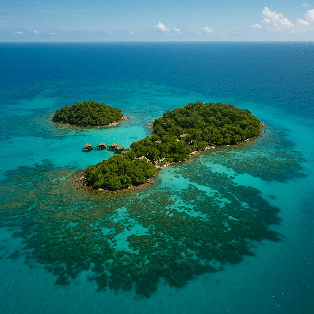 Coral reef and marine sanctuary waters surrounding Song Saa Private Island in Cambodia.