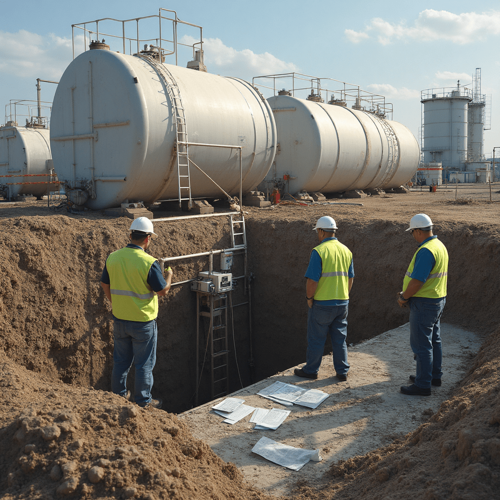 "EPA inspector examining underground storage tank facility in Howard County, Maryland where violations were discovered, highlighting the importance of proper environmental compliance and groundwater protection"