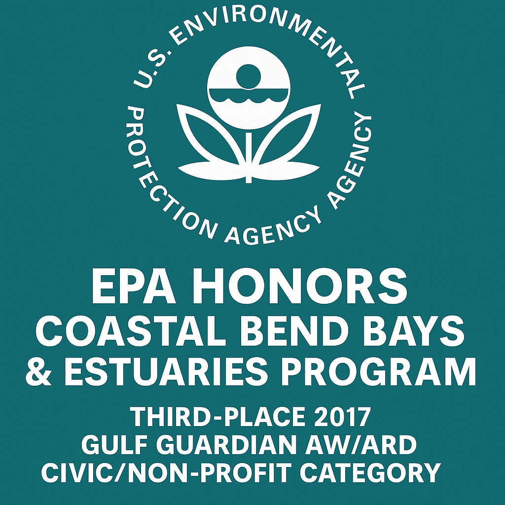 EPA graphic honoring the Coastal Bend Bays & Estuaries Program for receiving third place in the 2017 Gulf Guardian Awards, Civic/Non-Profit category.