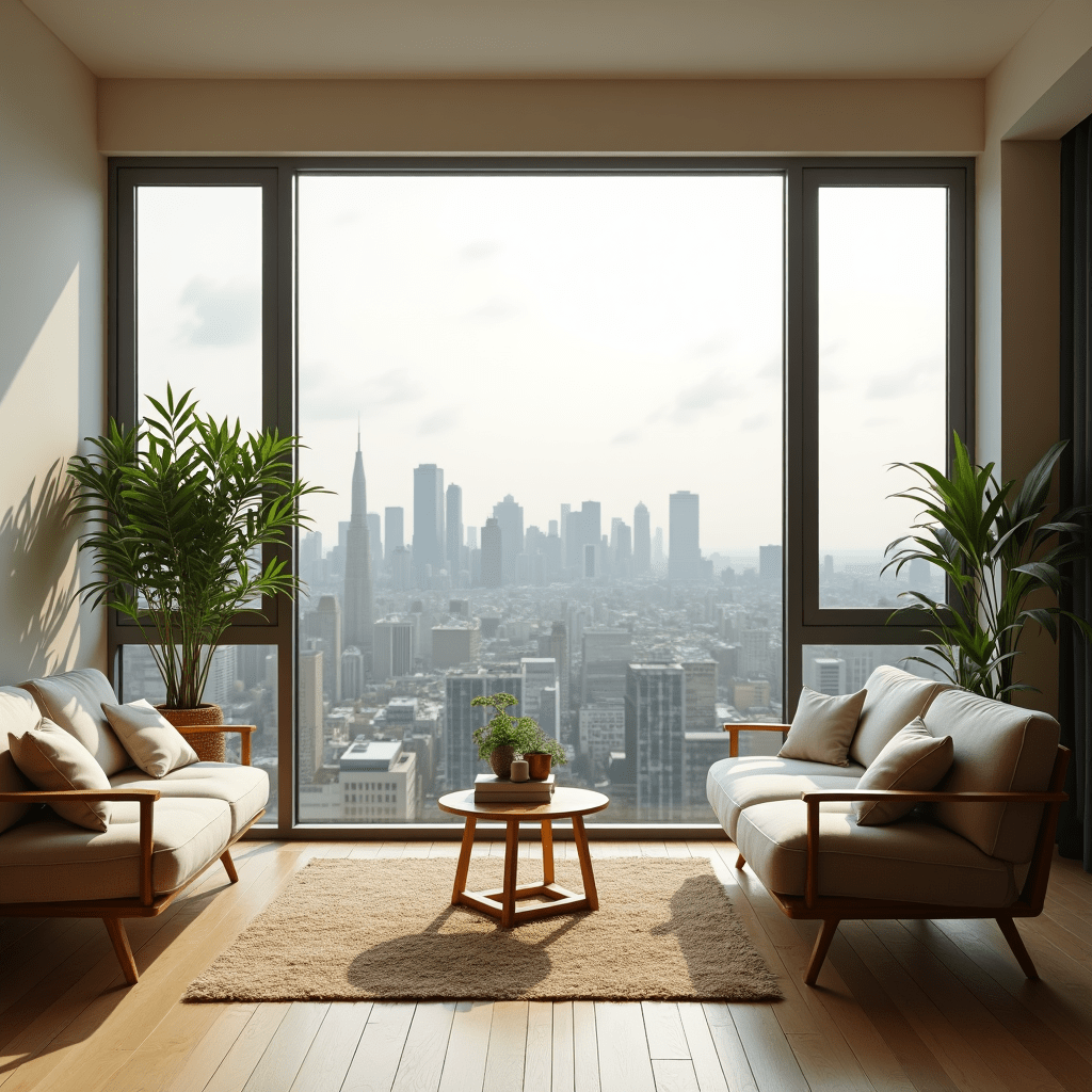 An image that captures the essence of simple living in a complex world, inspired by the article you shared. The image showcases a serene, minimalist living space that embodies the principles of simplicity discussed in the article. Here's a description of the image: The scene depicts a cozy, clutter-free living area with large windows that offer a view of a bustling city skyline. This contrast between the calm interior and the busy exterior perfectly represents the idea of embracing simplicity in our complex modern world. The room features natural elements like plants and wooden furniture, creating a harmonious balance between nature and urban life. Soft, warm lighting bathes the space, emphasizing the calm and peaceful atmosphere that can be achieved through simple living. This image reflects key themes from the article, such as: Eliminating complexity: The uncluttered space shows how removing unnecessary items can create a more peaceful environment. Balancing simplicity with modern life: The juxtaposition of the serene interior against the city backdrop illustrates how we can create simplicity within our complex surroundings. Focusing on what matters: The carefully chosen furniture and decor items represent the idea of keeping only what truly adds value to our lives. Creating a peaceful retreat: The overall atmosphere of the room embodies the calm and contentment that can come from embracing a simpler lifestyle. This visual representation serves as a powerful reminder of how we can create pockets of simplicity and peace in our lives, even as we navigate the complexities of the modern world. It encourages us to reflect on what truly matters and how we can simplify various aspects of our lives, from our living spaces to our daily routines and personal choices.
