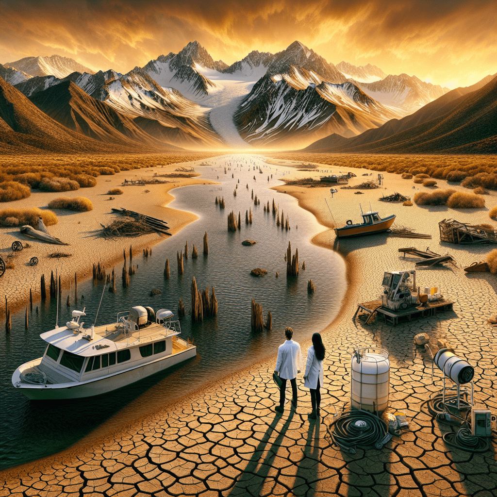 The generated image paints a stark picture of the water crisis looming over the Colorado River Basin. A parched, cracked riverbed stretches out before us, telling a tale of severe drought and dwindling water resources. It's a scene that brings the study's projections to life in a visceral way. In the foreground, we see the ghostly remnants of what was once a thriving waterway. Abandoned boats and docks sit forlornly on dusty ground, a poignant reminder of the abundance that once was. These stranded vessels serve as silent sentinels, warning us of the consequences of unchecked water consumption and climate change. The background of the image offers a glimpse of hope, but it's a hope that's rapidly diminishing. Snow-capped mountains rise in the distance, traditionally a reliable source of water for the region. However, the snowpack appears noticeably reduced, hinting at the changing patterns of precipitation that are exacerbating the water shortage. A distant reservoir catches our eye, its low water levels painfully evident. The shoreline has receded significantly, leaving a ring of parched earth around its edges. This visual representation drives home the study's findings of severe water shortages in the basin. The golden sunlight bathing the scene adds to the sense of aridity, almost seeming to sap moisture from the very air. Struggling vegetation dots the landscape, a testament to the resilience of nature even in the face of extreme conditions. In the mid-ground, we spot a group of researchers with scientific instruments. Their presence reminds us of the crucial role of science in understanding and addressing this crisis. These figures represent the authors of the study, working tirelessly to project future water availability and inform policy decisions. This image serves as a powerful visual companion to the article, bringing to life the potential future of the Colorado River Basin if current trends continue. It underscores the urgency of addressing water conservation and management in the region, reminding us that the choices we make today will shape the landscape of tomorrow. As the Green Living Guy, I can't help but feel a mix of concern and determination when looking at this image. It's a wake-up call, folks. We need to take action now to preserve our precious water resources. From supporting water-efficient technologies to advocating for sustainable water policies, every drop counts in our fight against water scarcity. Let's work together to ensure that this bleak vision doesn't become our reality.
