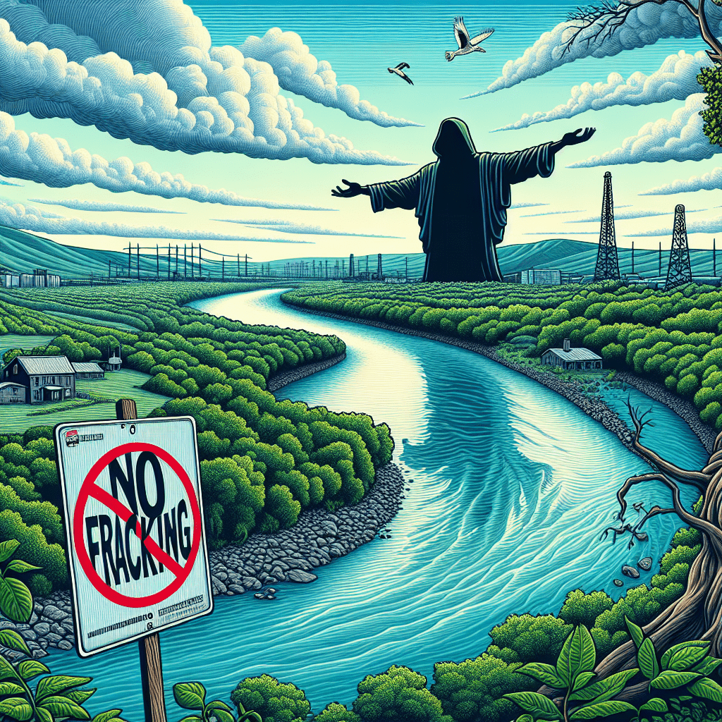 Wow, talk about making a splash in environmental policy! This image really brings Governor Murphy's bold stance on fracking to life. Front and center, we've got this massive "No Fracking" sign that's practically shouting from the riverbank. It's like Mother Nature herself put up a "Do Not Disturb" sign, and I'm totally here for it! The Delaware River Basin looks absolutely stunning in this scene. The water's flowing peacefully, reflecting the sky like a mirror. It's surrounded by lush greenery that'd make any nature lover weak in the knees. You can almost smell the fresh air through the screen! But the real star of the show? That's got to be the silhouette of Governor Murphy in the background. He's standing tall, arm stretched out over the river like he's some kind of environmental superhero. And you know what? With this fracking ban, he kind of is! The contrast in the image is pretty striking. On one side, you've got this thriving ecosystem with trees and wildlife doing their thing. On the other, there are hints of urban development. It's a powerful reminder that we don't have to choose between progress and protecting our environment - we can have both! The sky's a vibrant blue with those picture-perfect fluffy clouds. It's like the weather itself is celebrating this eco-friendly decision. The whole image just radiates this sense of hope and determination. It's saying, "Hey, we're taking a stand for our environment, and we mean business!" This visual really drives home the importance of Governor Murphy's call for a full fracking ban in the Delaware River Basin. It's not just about policy - it's about preserving this beautiful landscape for generations to come. It's about ensuring that the water stays clean, the air stays fresh, and the wildlife keeps thriving. So, what do you think? Doesn't this image make you want to go for a hike in the Delaware River Basin? Or better yet, maybe it'll inspire you to support more eco-friendly policies in your own neck of the woods. After all, if we all channel a little bit of that Governor Murphy energy, imagine the positive impact we could have on our environment!