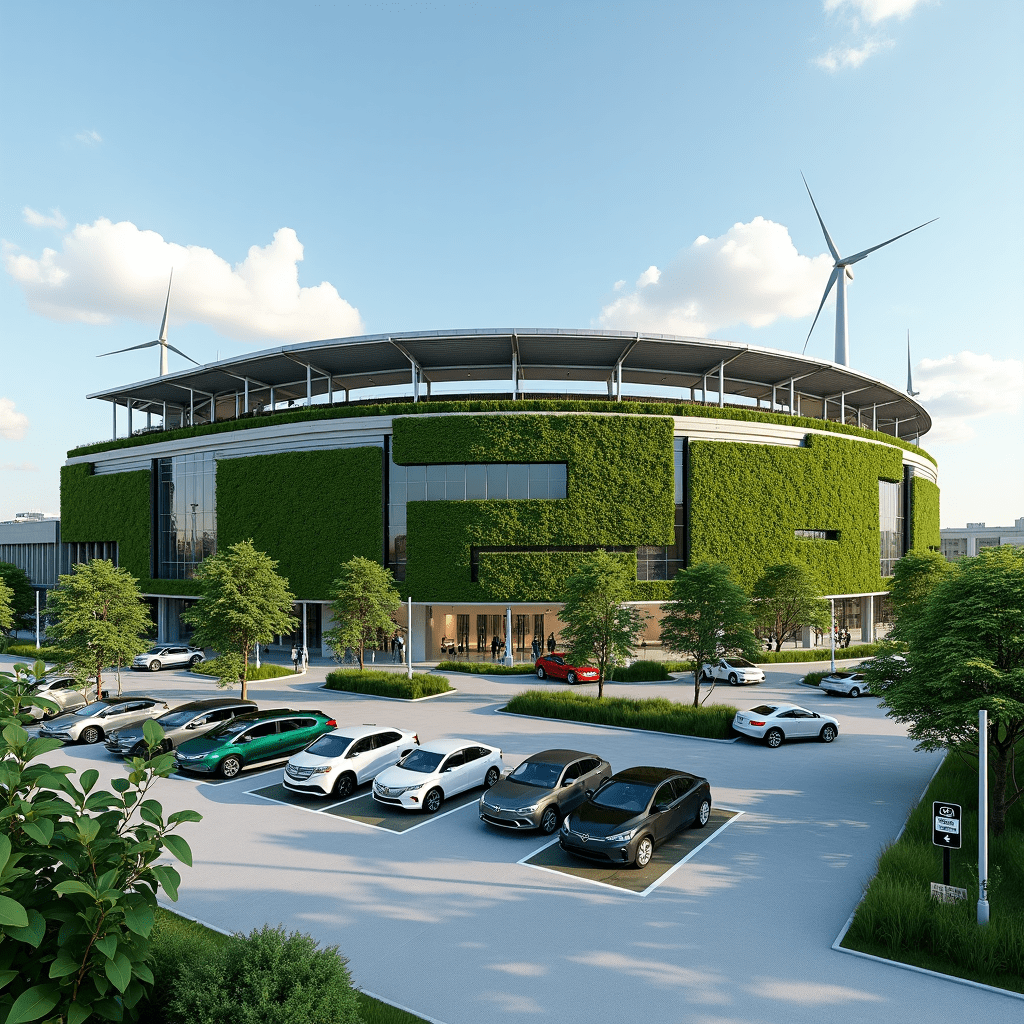 The image generated for Philips Arena's green revolution is truly inspiring! It showcases a modern sports venue that's leading the charge in sustainable design. Let's break down what we're seeing: Solar Panels: The arena's roof is covered with sleek solar panels, harnessing the sun's power to reduce energy consumption. Talk about a slam dunk for renewable energy! Wind Turbines: Nearby wind turbines are spinning away, providing additional clean energy. It's like they're cheering for sustainability! Living Walls: The arena's exterior features stunning vertical gardens, not only beautifying the structure but also improving air quality and reducing the urban heat island effect. EV Charging Stations: The parking area is equipped with electric vehicle charging stations, encouraging fans to drive green to the game. Now that's what I call a power play! LEED Certification Plaque: Prominently displayed at the entrance, this plaque is like a gold medal for green building practices. Lush Landscaping: The surrounding area is filled with green spaces, showing that this venue is as much about environmental stewardship as it is about sports. This visual representation perfectly captures the spirit of Philips Arena's commitment to sustainability. It's a powerful reminder that large venues can indeed lead the way in eco-friendly practices. The real Philips Arena (now State Farm Arena) in Atlanta made history in 2009 by becoming the first NBA arena to achieve LEED certification for an existing building. They implemented various green initiatives, including: Water conservation measures Energy-efficient lighting Comprehensive recycling programs Use of environmentally friendly cleaning products Their efforts resulted in significant reductions in energy use, water consumption, and waste generation. It's a testament to what's possible when sports and sustainability team up! This green revolution in sports venues is more than just a game-changer – it's a world-changer. By setting such a visible example, arenas like this inspire millions of fans to think about their own environmental impact. So, next time you're cheering for your favorite team, take a moment to appreciate the green features around you. Who knows? You might just leave the game with a win for your team and some eco-inspiration for your own life! Remember, every small step towards sustainability counts. Whether it's a massive arena or your own home, we all have the power to make a positive impact on our planet. Let's keep this green momentum going! 🌿🏀🌍